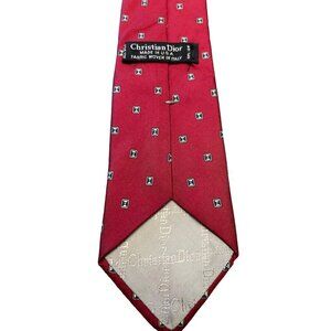 Christian Dior Men's Silk Tie Red Geometric Pattern Made In Italy